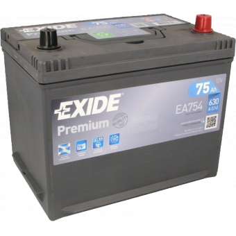 Аккумулятор автомобильный Exide Premium 75R (630А 261x173x225) EA754