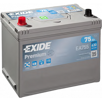 Аккумулятор автомобильный Exide Premium 75L (630А 261x173x225) EA755