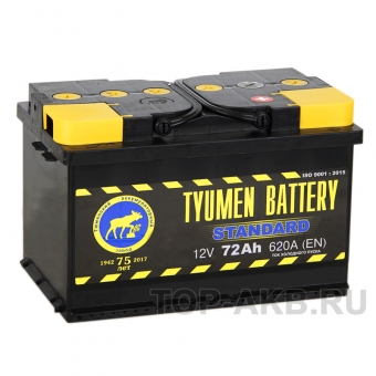 Аккумулятор автомобильный Tyumen Battery Standard 72 Ач обр. пол. низкий 620A (278x175x175)