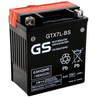 Мотоциклетный аккумулятор GS GTX7L-BS 12V 6Ah 105А (114x71x131) обр. пол. AGM сухозаряж. (GS YUASA)