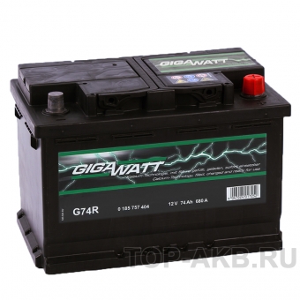 Аккумулятор автомобильный Gigawatt 74R 680A (278x175x190)