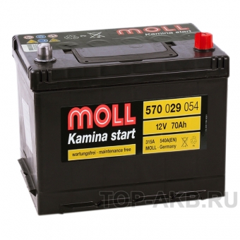 Аккумулятор автомобильный Moll Kamina Start Asia 70R 540A (260x169x225)