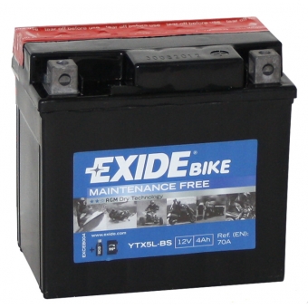 Мотоциклетный аккумулятор Exide AGM сухозаряж. ETX5L-BS 12V 4Ah 70A (113x70x105) обр. пол.