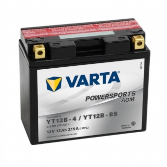 Мотоциклетный аккумулятор VARTA Powersports AGM YT12B-4/YT12B-BS 12V 12Ah 215А (151x70x131) прямая пол. 512 901 019, сухозар.