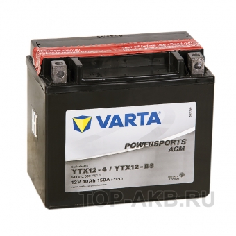 Мотоциклетный аккумулятор VARTA Powersports AGM YTX12-4/YTX12-BS  12V 10Ah 150А (152x88x131) прямая пол. 510 012 009, сухозар.