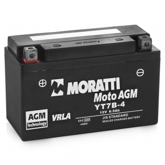 Мотоциклетный аккумулятор Moratti Moto YT7B - 6.5 Ач 120А (150x65x93) прям. пол. AGM