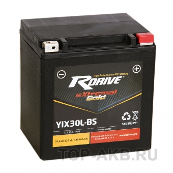 Мотоциклетный аккумулятор RDrive YIX30L-BS 12V 30Ah 440А AGM обр. (169x125x175) eXtremal GOLD