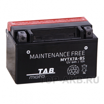 Мотоциклетный аккумулятор TAB Moto Maintenance free MYTX7A-BS 12V 6Ah 90A (150x87x93) прям. пол. AGM сухоз.