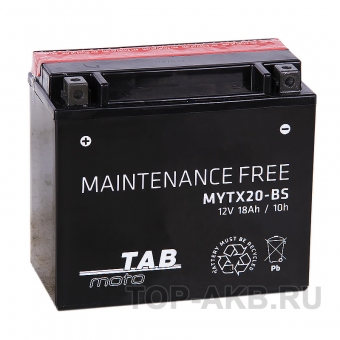 TAB Moto Maintenance free MYTX20-BS 12V 18Ah 270A (175х87х155) прям. пол. AGM сухоз.