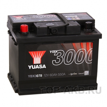 Аккумулятор автомобильный YUASA YBX3078 60 Ач 550А прям. пол. (242x175x190)