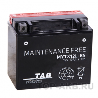 Мотоциклетный аккумулятор TAB Moto Maintenance free MYTX12L-BS 12V 10Ah 180A (150х87х130) обр. пол. AGM сухоз.