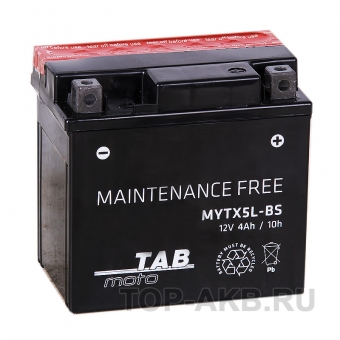 Мотоциклетный аккумулятор TAB Moto Maintenance free MYTX5L-BS 12V 4Ah 70A (113x70x105) обр. пол. AGM сухоз.