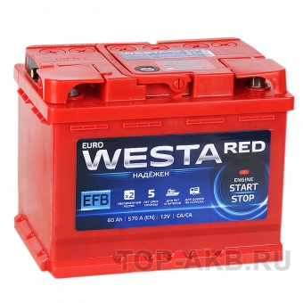 Аккумулятор автомобильный Westa RED EFB 60R 570A (242x175x190)