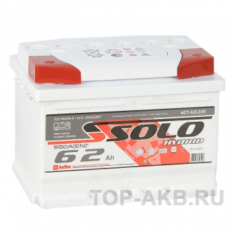 Аккумулятор автомобильный SOLO 62R низкий (550A 242x175x175)