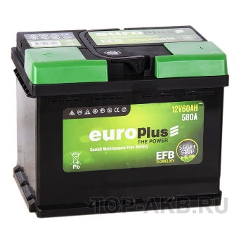 Аккумулятор автомобильный Europlus EFB Start-Stop 60R (580A 242x175x190)