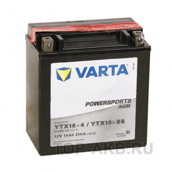Мотоциклетный аккумулятор VARTA Powersports AGM YTX16-4/YTX16-BS 12V 14Ah 210А (150x87x161) прямая пол. 514 902 022, сухозар.