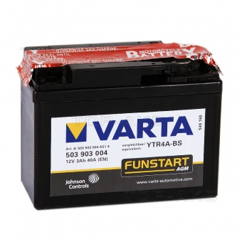 Мотоциклетный аккумулятор VARTA Funstart AGM YTR4A-BS 12V 3Ah 40А (114x49x86) обр. пол. 503 903 004, сухозар.