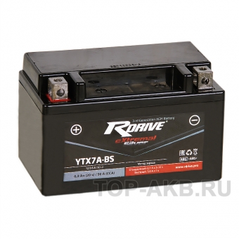 Мотоциклетный аккумулятор RDrive  YTX7A-BS 12V 6Ah 90А прям. пол. AGM сухозаряж. (150x87x93) eXtremal SILVER