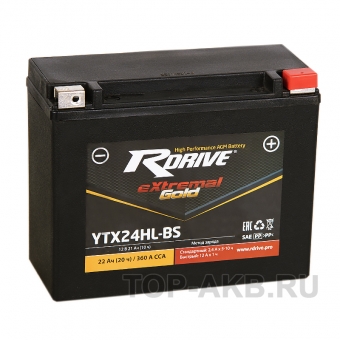 Мотоциклетный аккумулятор RDrive YTX24HL-BS 12V 21Ah 360А обр. пол. AGM  (205x90x162) eXtremal GOLD