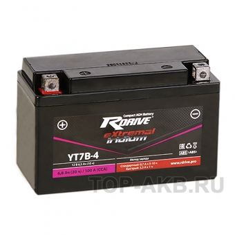 Мотоциклетный аккумулятор RDrive YT7B-4 12V 6.5Ah 100А прям. пол. (150x65x93) eXtremal IRIDIUM