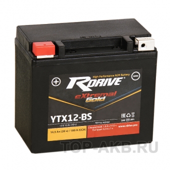 Мотоциклетный аккумулятор RDrive YTX12-BS  12V 10Ah 180А прям. пол. AGM (150x87x130) eXtremal GOLD