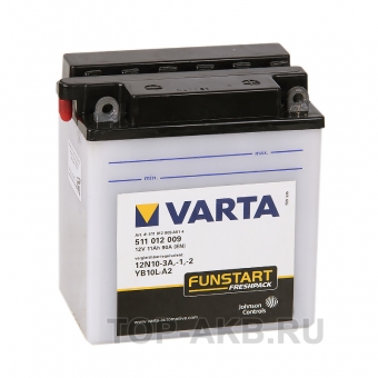Мотоциклетный аккумулятор VARTA Funstart Freshpack YB10L-A2 12V 11Ah 150А (136x91x146) обр. пол. 511 012 009, сухозар.