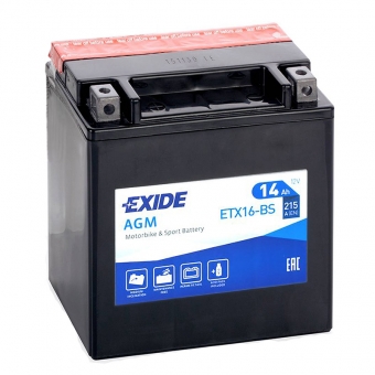 Мотоциклетный аккумулятор Exide AGM сухозаряж. ETX16-BS 12V 14Ah 215A (150x87x161) прям. пол.
