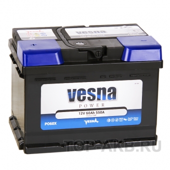 Аккумулятор автомобильный Vesna Power 60L низкий (L2B 550A 242x175x175) 415360 56265