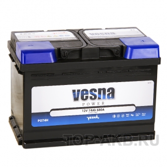 Аккумулятор автомобильный Vesna Power 74R (680A 278x175x190) 415074 57412