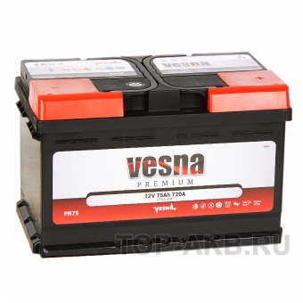 Аккумулятор автомобильный Vesna Premuim 75R низкий (720A 278x175x175) 415075 57510