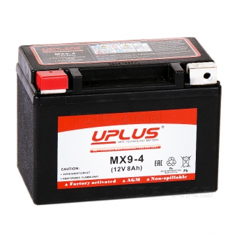 Мотоциклетный аккумулятор Uplus MX9-4 12V 8Ah 120А прям. пол. (150x87x105) Power Sport