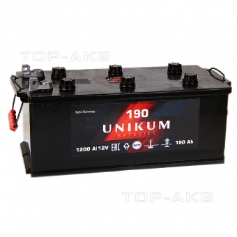 Аккумулятор автомобильный UNIKUM 190 рус болт 1200A (524x239x240)