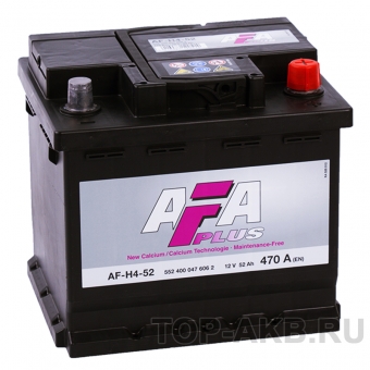 Аккумулятор автомобильный AFA Plus 52 Ач 470A обр. пол. (207x175x190) AF-H4-52
