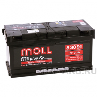 Аккумулятор автомобильный Moll M3plus 91R 800A 353x175x175