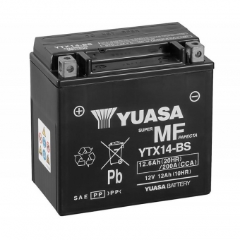 Мотоциклетный аккумулятор Yuasa YTX14-BS - 12 Ач 200А (151x88x146) прям. пол. AGM сухозаряж.