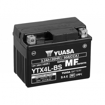 Мотоциклетный аккумулятор Yuasa YTX4L-BS - 3 Ач 50А (114x71x86,5) обр. пол. AGM сухозаряж.