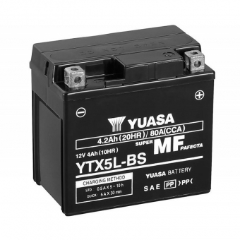 Мотоциклетный аккумулятор Yuasa YTX5L-BS - 4 Ач 80А (114x71x106) обр. пол. AGM сухозаряж.