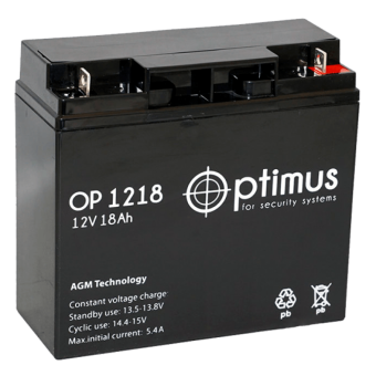 Аккумуляторная батарея OPTIMUS 12V 18 Ач (OP 1218) 181x76x168