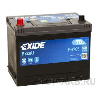 Аккумулятор автомобильный Exide Excell 70L (540A 261x173x225) EB705