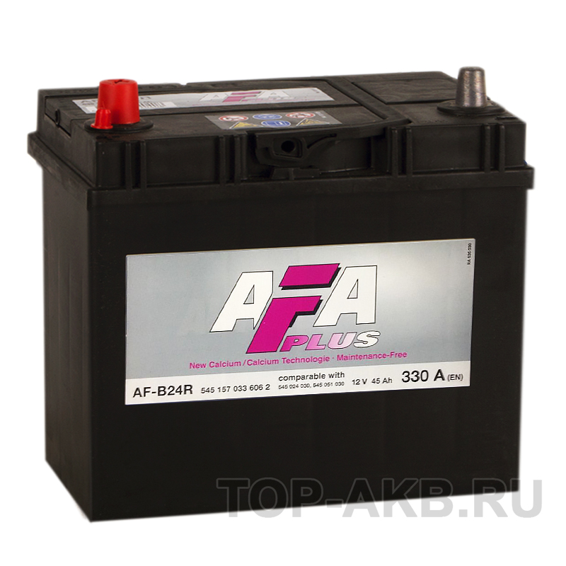 Аккумулятор автомобильный AFA Plus 45 Ач 330A прям. пол. (238x129x227) AF-B24R узкие кл.