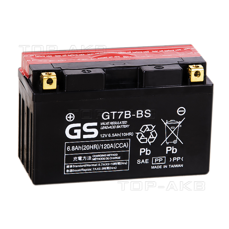 Мотоциклетный аккумулятор GS GT7B-BS 12V 6Ah 100А (150x65x93) прям. пол. AGM сухозаряж. GS YUASA