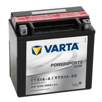 VARTA Powersports AGM YTX14-4/YTX14-BS 12V 12Ah 200А (152x88x147) прямая пол. 512 014 010, сухозар.