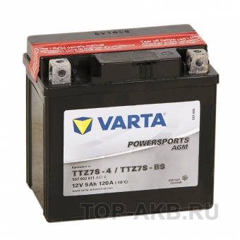 VARTA Powersports AGM TTZ7S-4/TTZ7S-BS 12V 5Ah 120А (113x70x105) обр. пол. 507 902 011, сухозар.