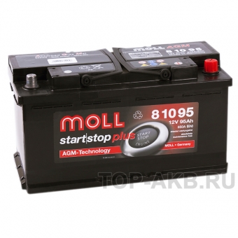 Аккумулятор автомобильный Moll AGM 95R Start-Stop 850A 353x175x190
