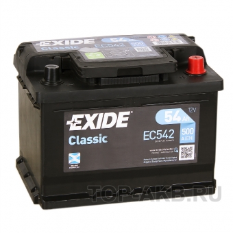 Аккумулятор автомобильный Exide Classic 54R 500A 242x175x175 EC542