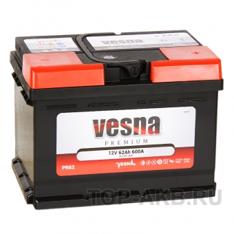 Аккумулятор автомобильный Vesna Premuim 62R низкий (600A 242x175x175) 415062 56249