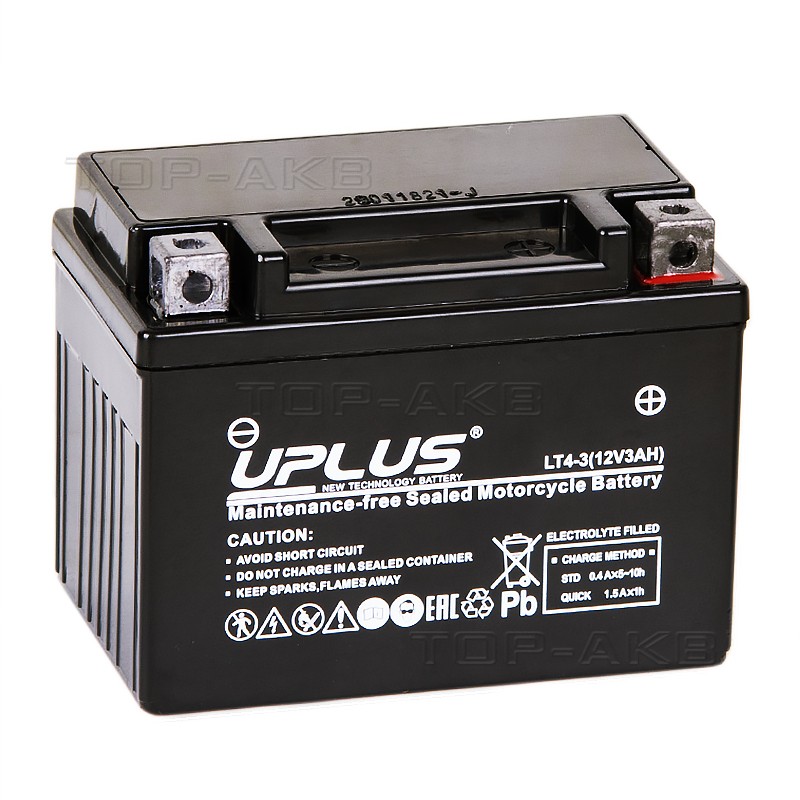 Uplus LT4-3 12V 3Ah 50А обр. пол. (113x70x85) Super Start AGM