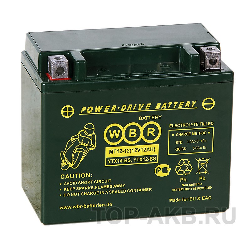 WBR MT12-12 AGM 12 Ач 180А прямая пол.(150x87x130) YTX14-BS, YTX12-BS