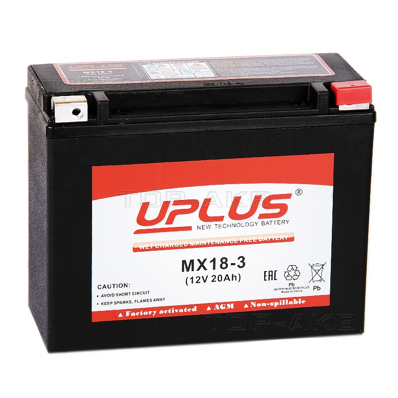 Uplus MX18-3 12V 20Ah 340А обр. пол. (205x90x162) Power Sport Uplus MX18-3 12V 20Ah 340А обр. пол. (205x90x162) Power Sport