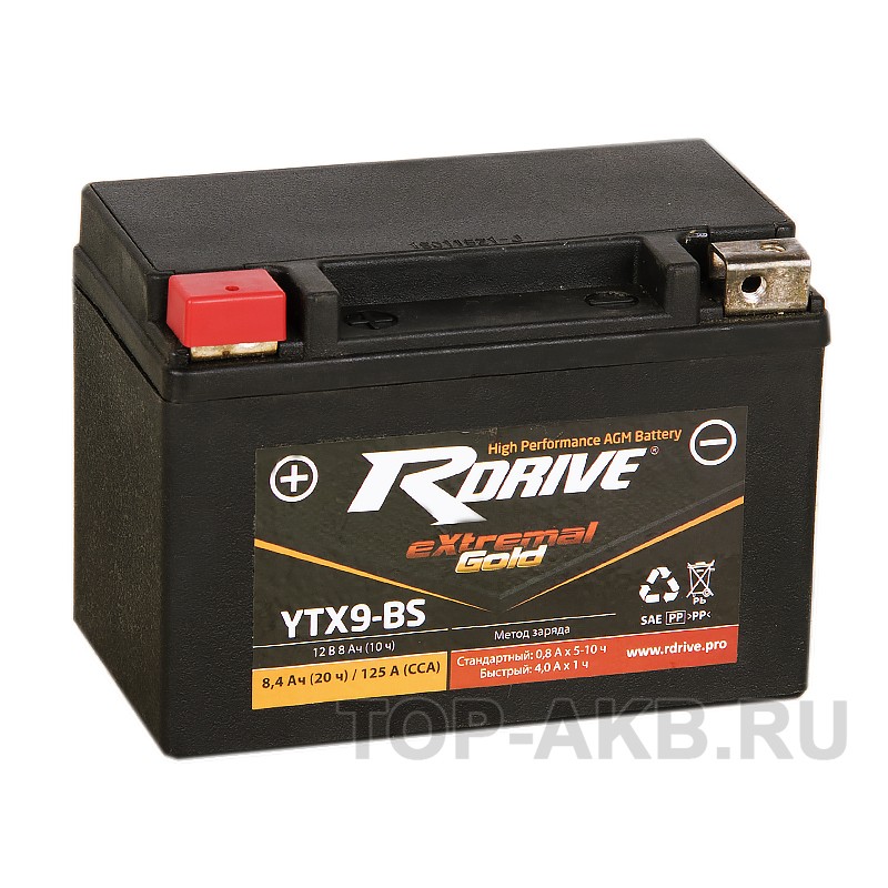 RDrive YTX9-BS 12V 8Ah 125А прям. пол. AGM (150x87x105) eXtremal GOLD